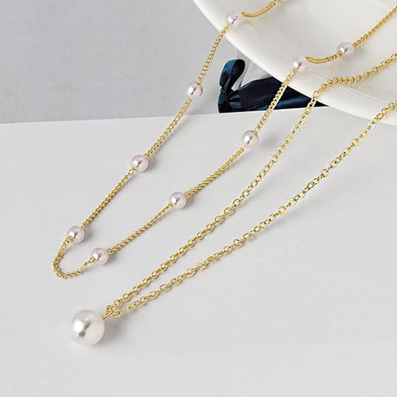 Partm Pearl Necklace for Women Trendy 14K Gold Plated Dainty Pearl Pendant Choker Set Handmade Pearl Gold Necklace Non Tarnish Simple Cute Jewelry Gifts for Women - Image 5